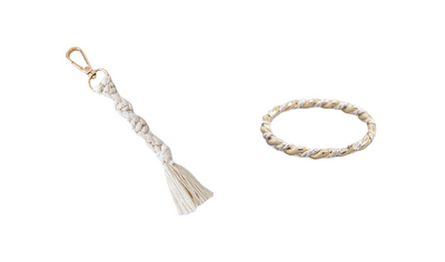 Duo - Twisted macramé key ring + Triple gold and silver wire ring by Signé Local