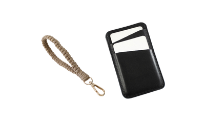 Duo - Macramé wrist keyring + Leather card holder by Signé Local